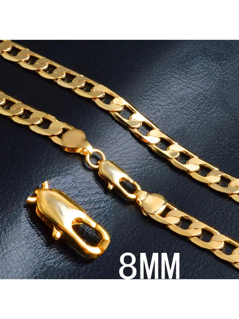 Nouveaux colliers en or 18 carats, 20 pouces, chaîne classique de 8 mm, pour hommes, bijoux de haute qualité, cadeaux pour mariage et fête