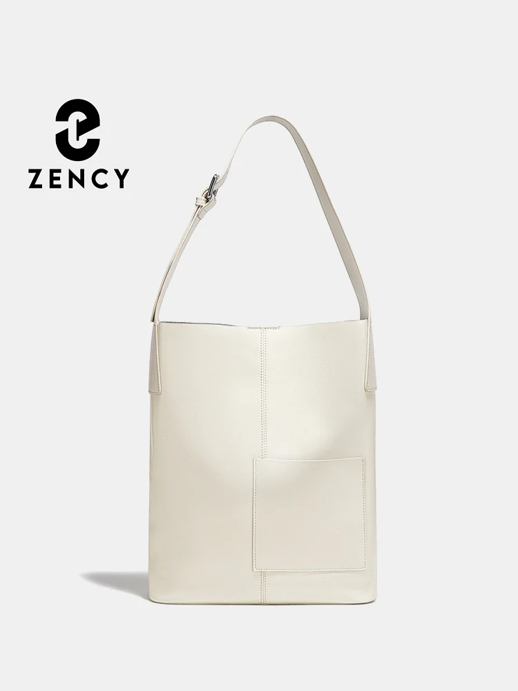 Zency Genuine Leather Women's Tote Handbag Large Shoulder Bag with Front Pocket Designer Shopping Bag for Phone iPad Adjustable