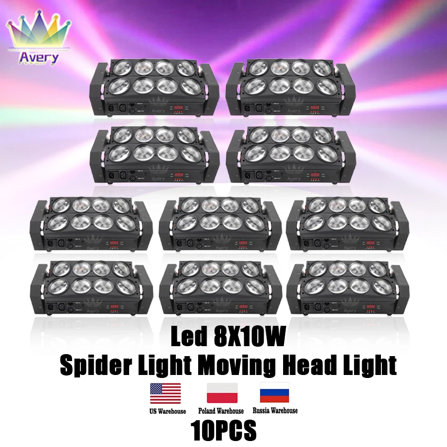 

0 Tax 10Pcs Spider Moving Head Light LED 8x10W RGBW Beam Stage Dj Disco Laser Show DMX512 Sound Light Wedding Christmas Home Par