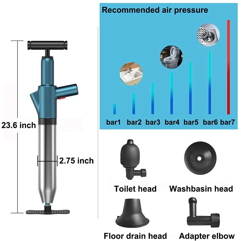 Manual Toilet Plunger High Pressure Drain Plungers Unblocker Sink Pipes Dredge Clogged Remover Pneumatic Air Blaster Bathtub Gun