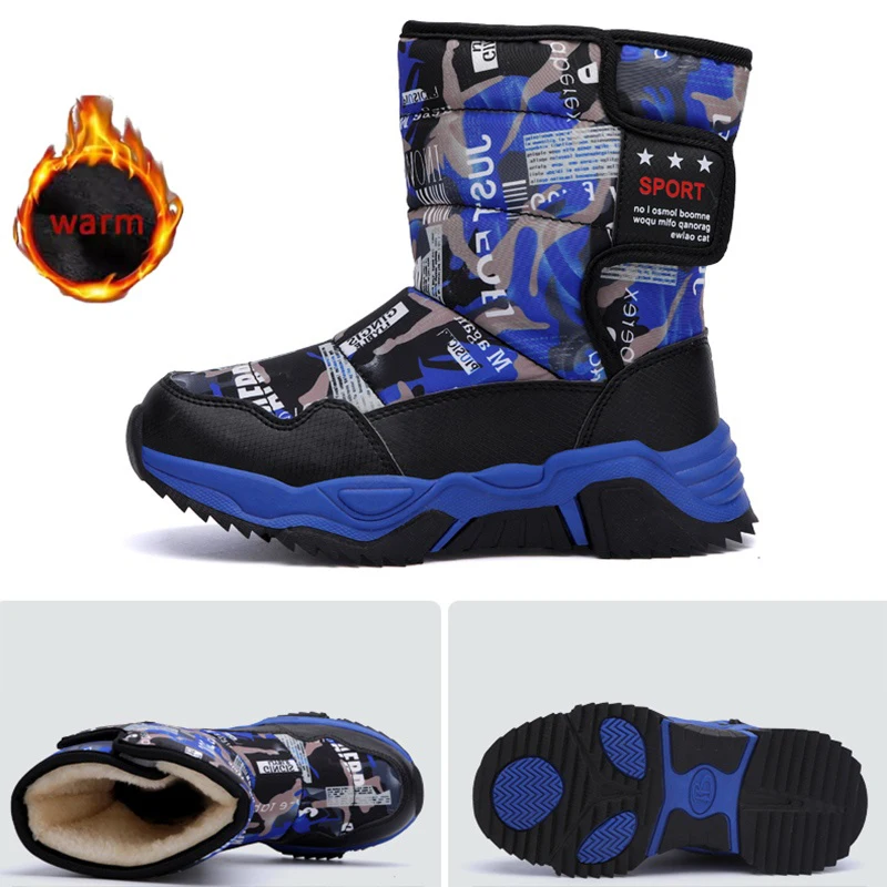 

Зимние детские зимние ботинки, теплые зимние ботинки из водонепроницаемой ткани на флисовой подкладке, зимние кроссовки для девочек и мальчиков, нескользящие зимние ботинки на толстой подошве