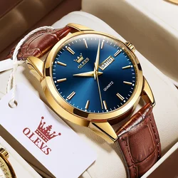 OLVES orologi da uomo di marca superiore orologio da polso al quarzo con quadrante blu semplice originale per orologio da lavoro con cinturino in pelle impermeabile da uomo Casual