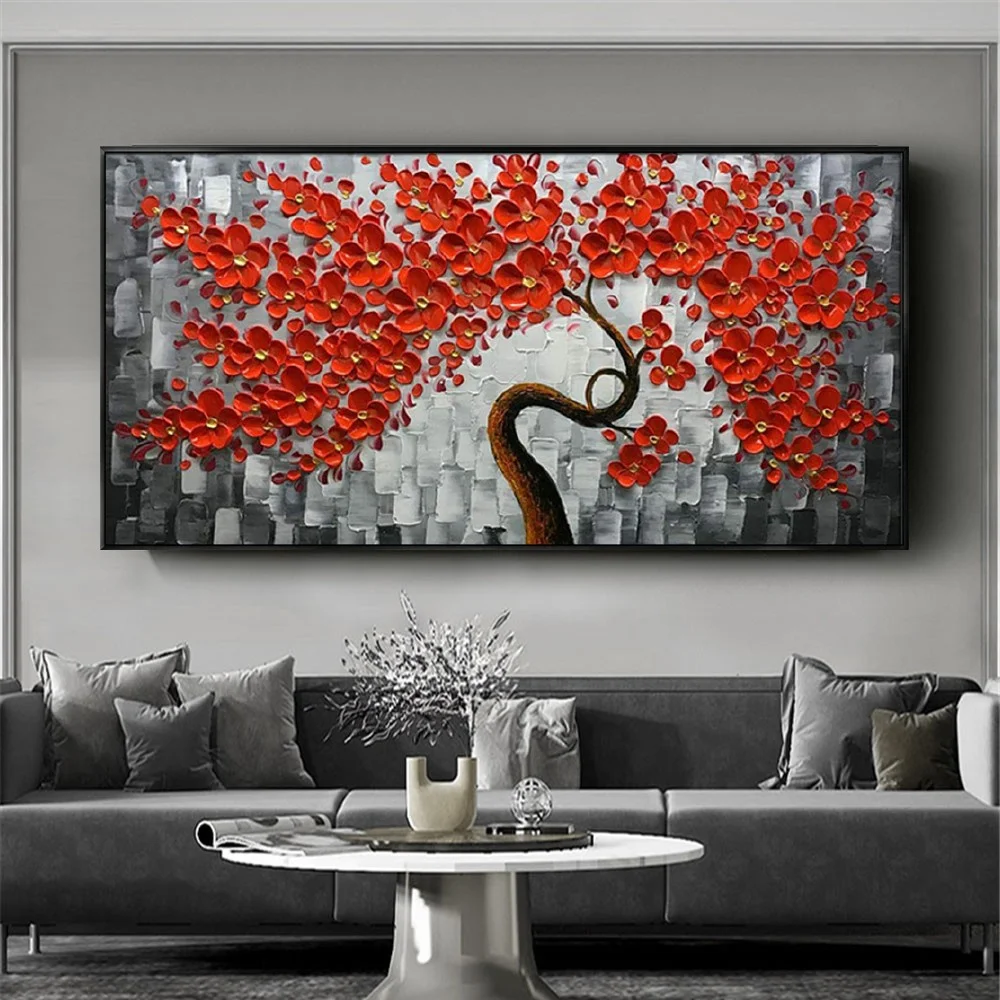 

Hand Painted Abstract 3D Flower Canvas OIL Paintings On The Wall Modern Red Flowers Pop Wall Art Pictures For Living Room Decor