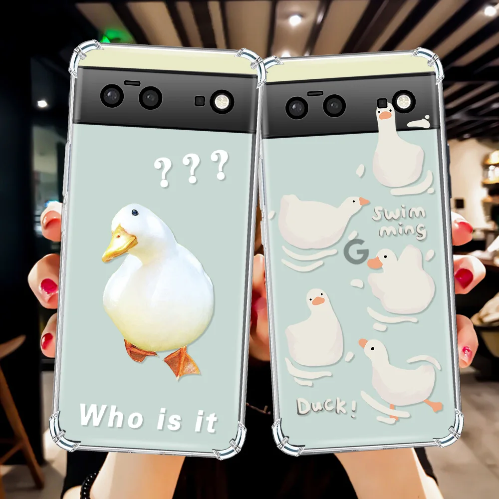 Cute Duck Phone Case for Google Pixel 7a 7Pro 7 Luxury Transparent Cover for Pixel 6a 6 6Pro Shockproof Soft Silicone Capinha