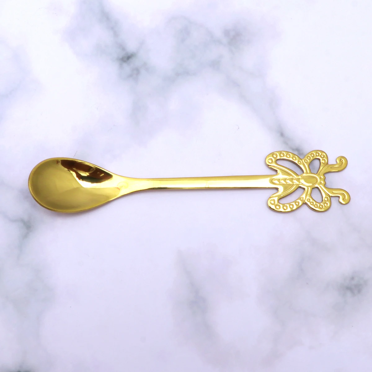 

1pc Stainless Steel Fruit Butterfly Spoon Golden Salad Coffee Fork Spoon Corrosion Resistant Mirror Polished Easy Clean Non Slip
