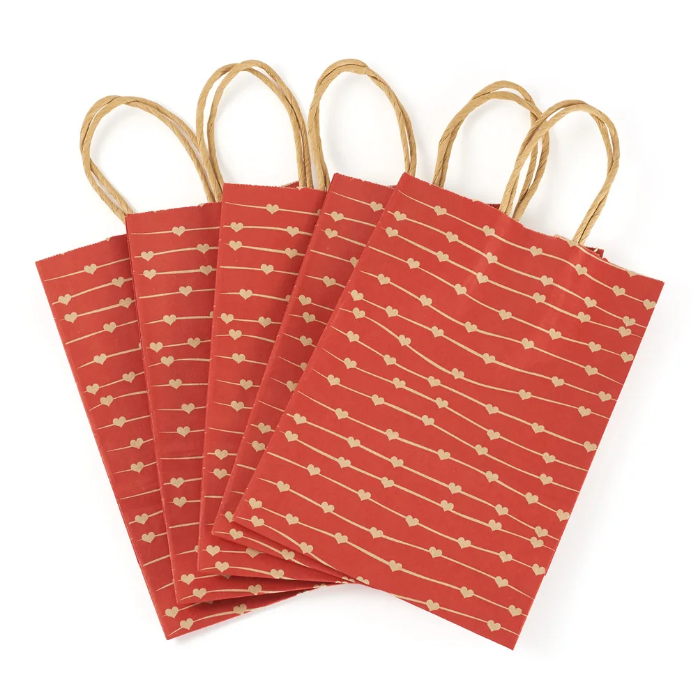 

Бумажные пакеты, 10 шт., с ручками, для подарков и покупок, красные, с сердечками, размер пакета: 15x8x21 см, размер в сложенном виде: 21x15x0,2 см.