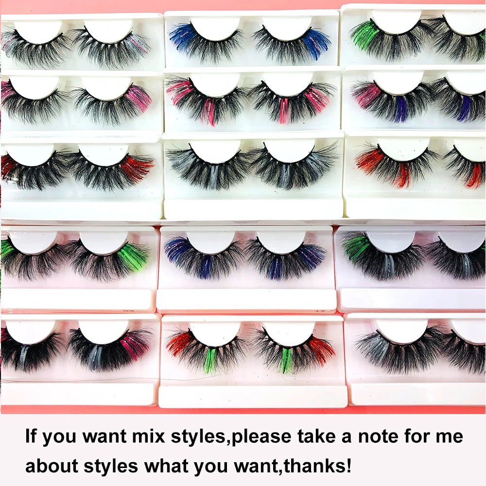 Fluffy Glitter Ombre Colored Lashes Bulk Wholesale Magnetic Eyelashes Extension Makeup 5D Natural Mink Lashes Logo Box Packaging