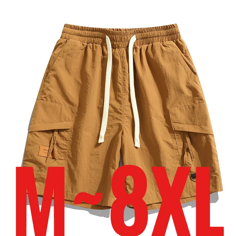 Big Size 8XL Nylon Men's Casual Shorts Above Knee Cargo Bermuda Male Quick Dry Multi Pocket 6XL 7XL 120KG Outdoor Light Thin 5XL