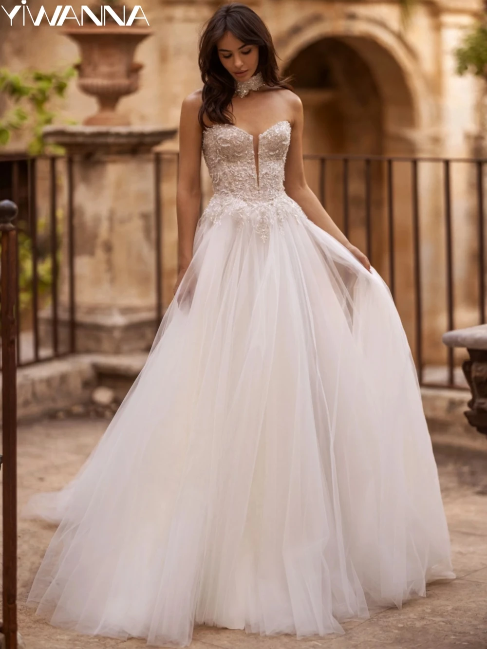 Abito da sposa senza maniche senza schienale Shinny paillettes perle abito da sposa elegante classico a-line abito da sposa lungo Robe De Mariée