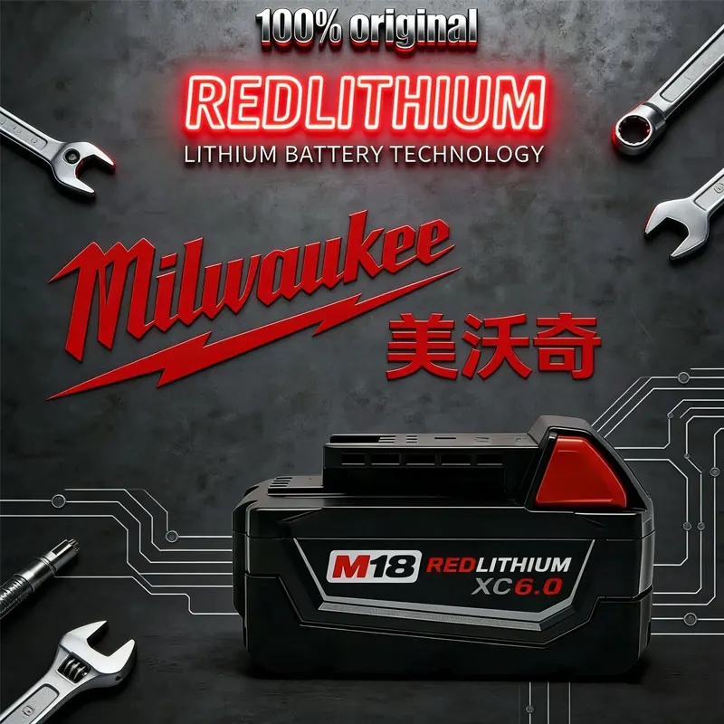 

2026 100% New Milwaukee M18 6.0Ah High Output Battery 18V Lithium-ion Rechargeable for Milwaukee M18 Cordless Power Tools