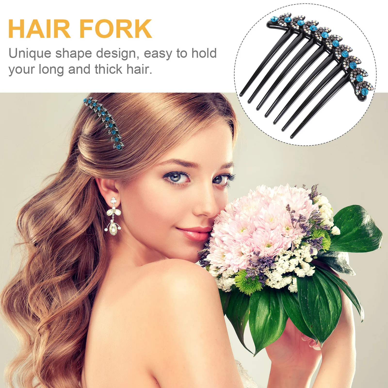 

Fork Stick Comb Stylish Sparkly Rhinestone Hairpin For Women Long Thick Hair Updo Elegant Hair Accessory Gift