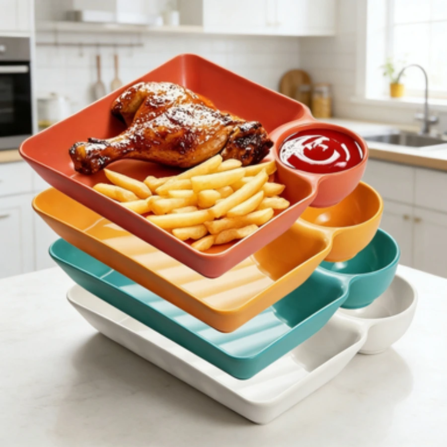 4pcs Square Dumpling Plate with Vinegar Space Snack Platter Creative Separated Divided Tray Tableware Christmas Tableware