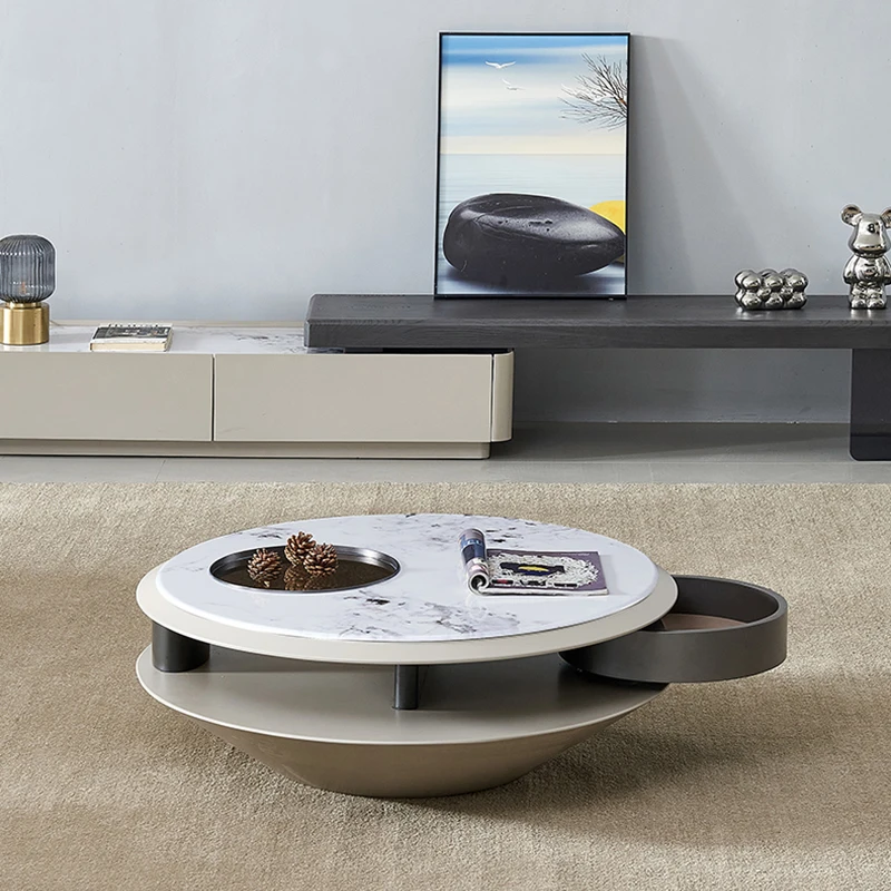 

Modern Luxury Coffee Table Creative Design Flying Saucer Shaped Coffee Desk Living Room Decoration Rock Plate Round Tea Tables