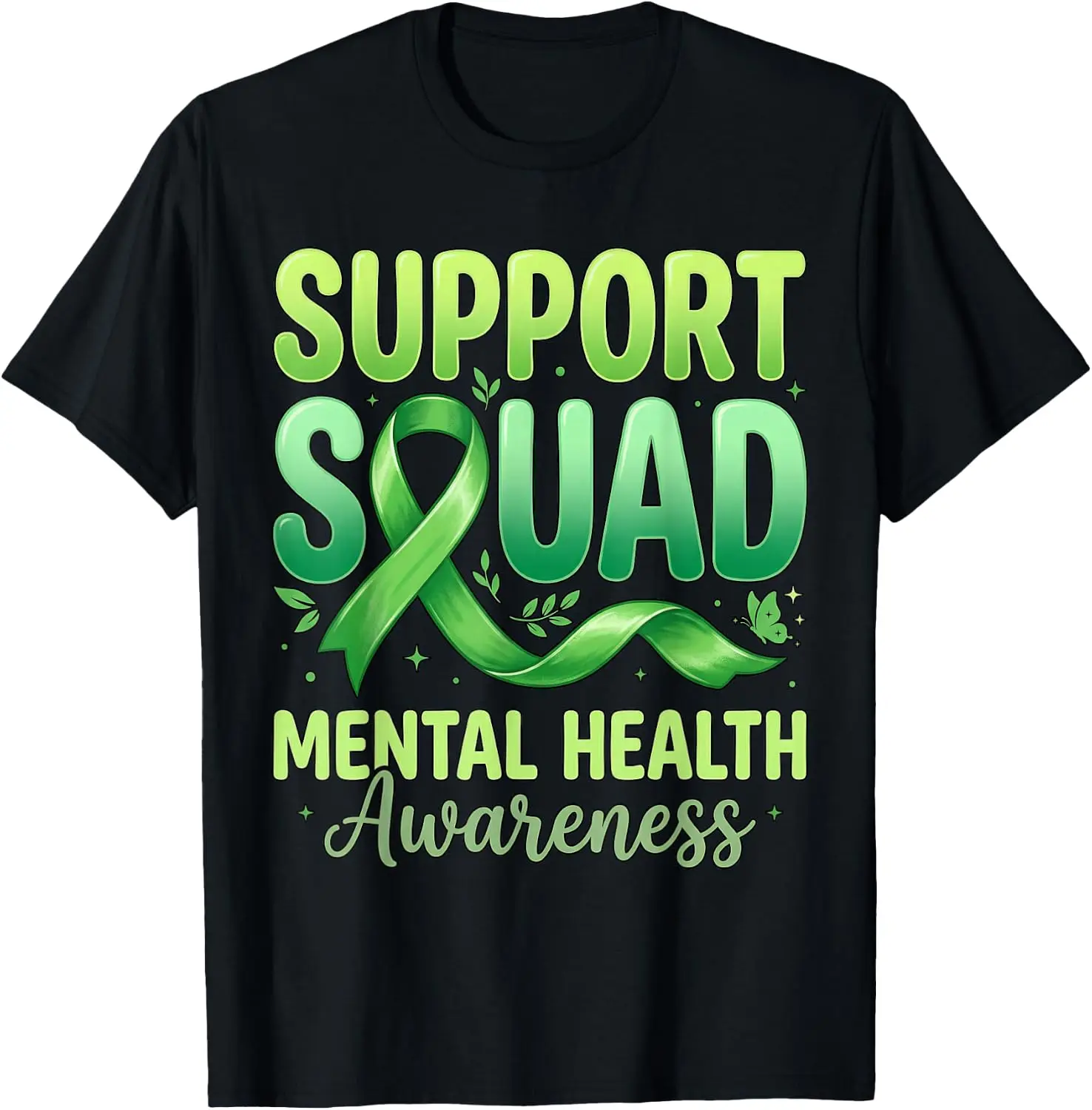 Gifts Green Support Squad Mental Health Awareness Month T-Shirt 100% Cotton Trendy Y2K Short-Sleeve Tee – Soft, Quick-Drying, & Moisture-Wicking; Ideal for Sports or Casual Wear; Great Gift for Christmas or Halloween.