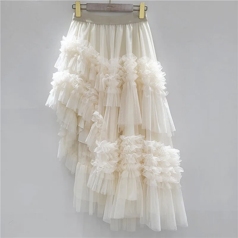 Super fairy ruffles edge mesh cake skirt 2026 spring and summer new irregular fluffy skirt women