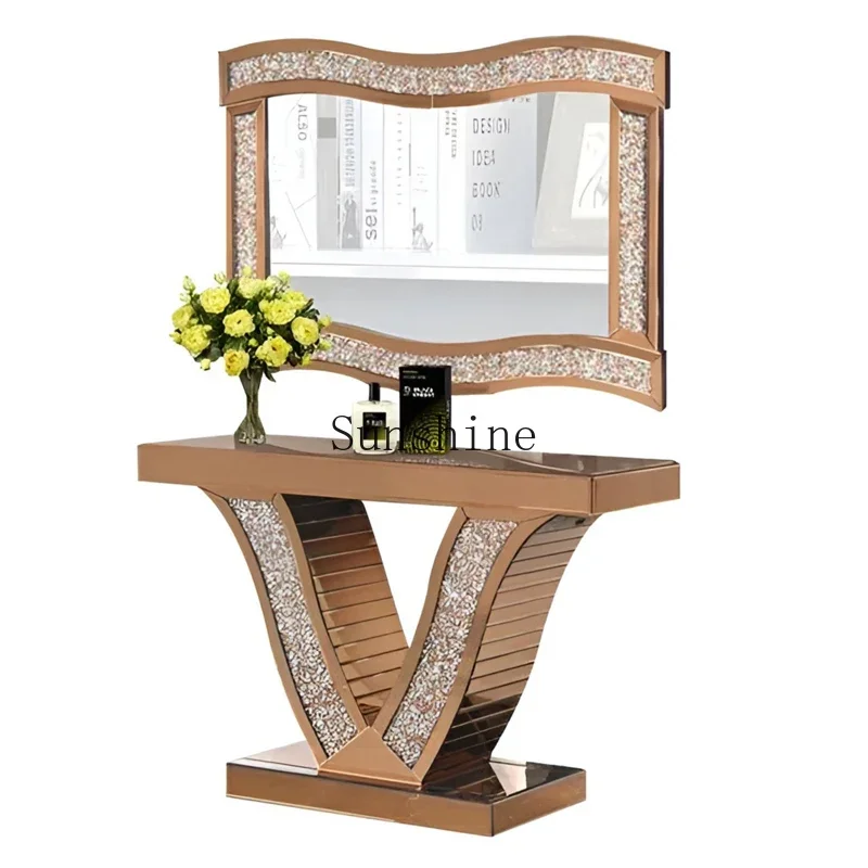 

European mirror entrance table table cabinet light luxury living room entrance door against the wall end view table rack FT
