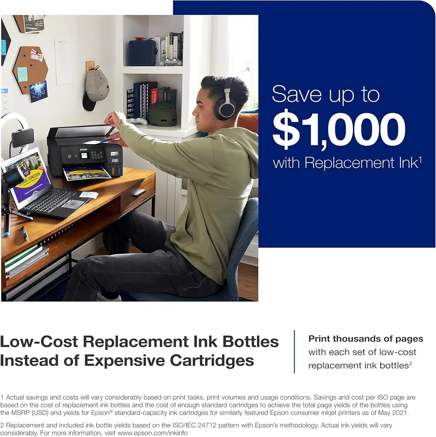 

[Limited Time Offer + Free Shipping!]EcoTank ET-2800 Wireless Color All-in-One Cartridge-Free Supertank Printer with Scan and Co