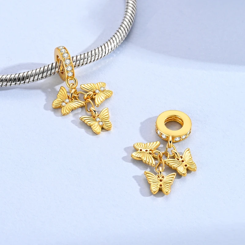 الأصلي 925 الفضة سحر الخرز قلادة دولفين الذهبي الفيل فراشة XO سحر صالح سوار الإسورة امرأة DIY مجوهرات هدية