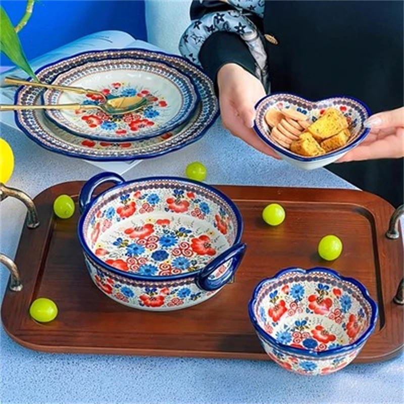 

Big Fish Plate Flat Tray Chinese Tea Pot Sauce Dish Coffee Cup And Rice Bowl Kitchen Utensils Breakfast Mug Bohemian Style 1pcs