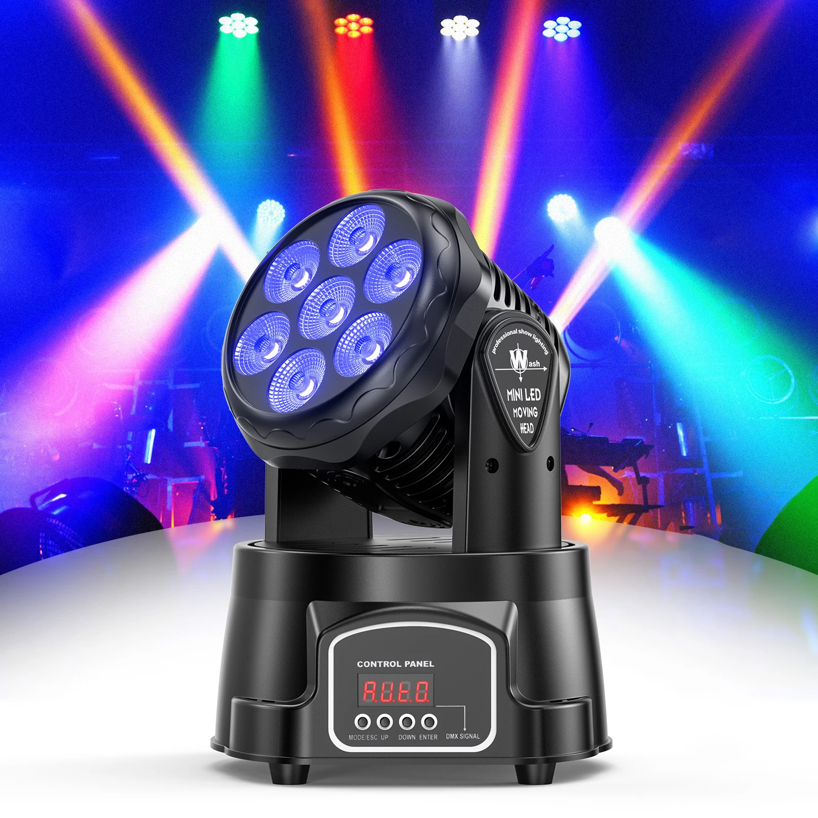 Nowy 7 * 10W RGB Party Moving Head DJ Disco Beam Patterns Stage Light Projector RGB UV LED Strobe Sound Party Holiday Wedding Lamp