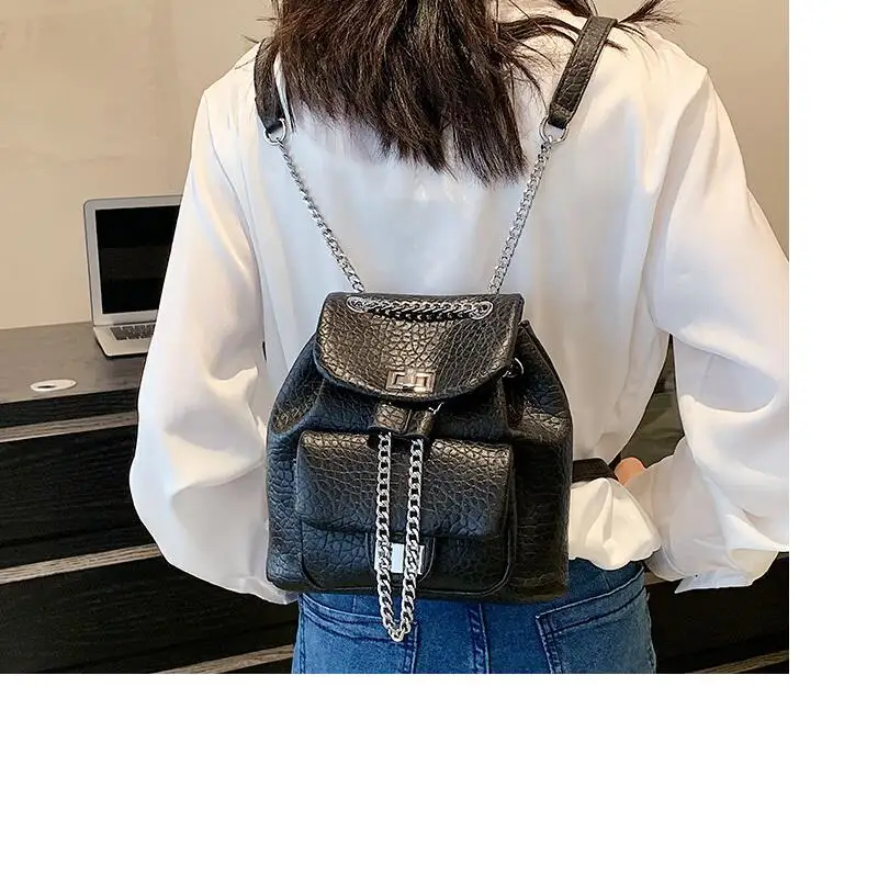 New Arrival Korean Style Fashion Chains Double Shoulder Bags Women Handbag Multifunctional High Quality Leather Small Backpack