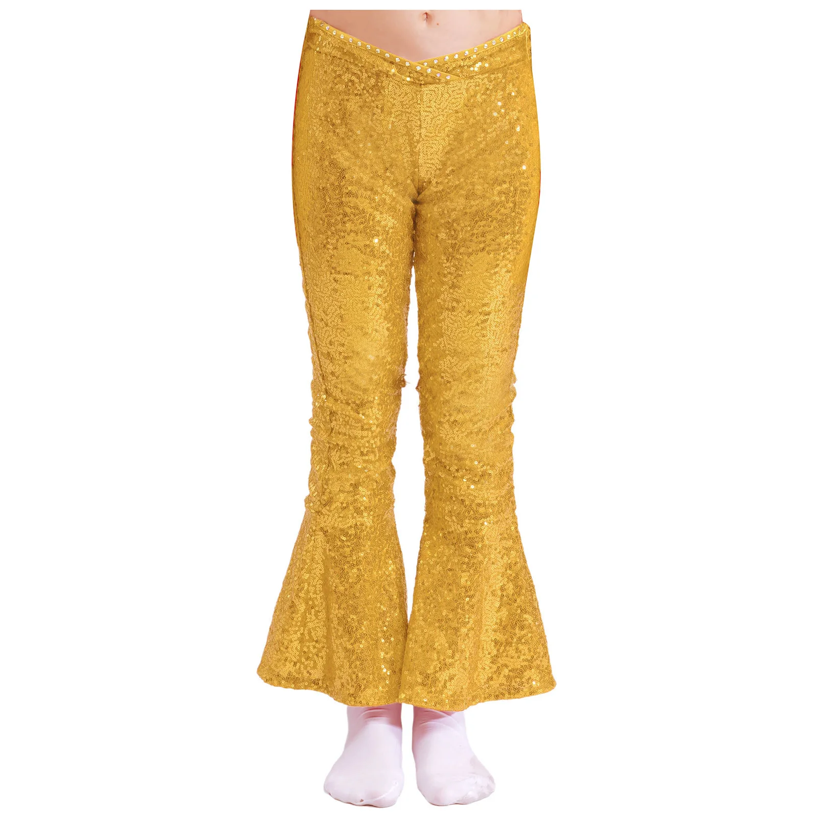 Pantaloni da ballo per ragazze per bambini Pantaloni svasati con cerniera in paillettes con strass e vita sul davanti per competizioni di spettacoli di danza latina jazz Nuovo