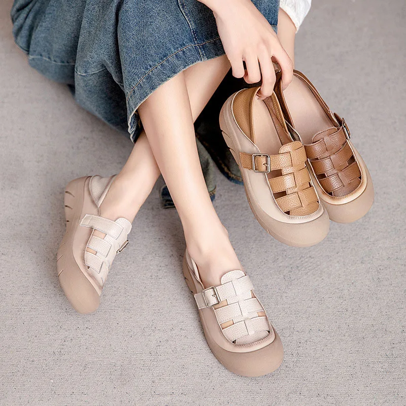 

XMWRLW 2026 Spring Women Flat Loafers Shoes Genuine Leather Ladies Retro Style Flat Summer Shoes Comfortable Loafers Women Shoe