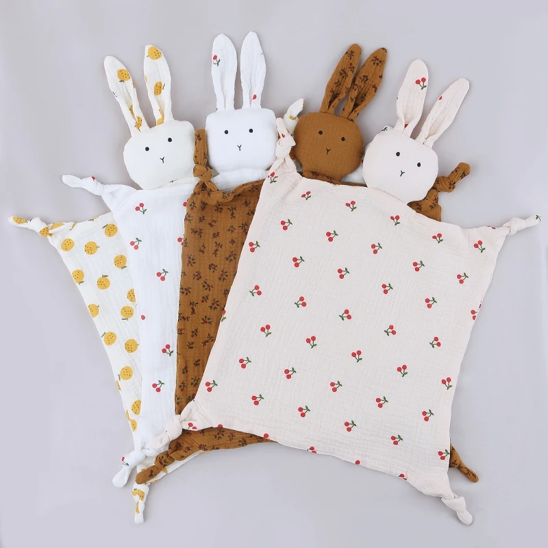 M76C Baby Security Blanket Soothe Appease Towel Soft Cotton Gauze Animal Rabbit for Doll Teething Bib Infants Cuddling Toy