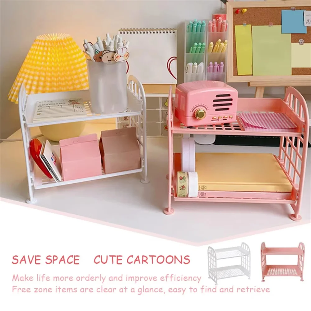 رف تخزين سطح المكتب منظم الرف للطي البلاستيك تخزين الرف أشتات مستحضرات التجميل القرطاسية الرف للمنزل مكتب عنبر
