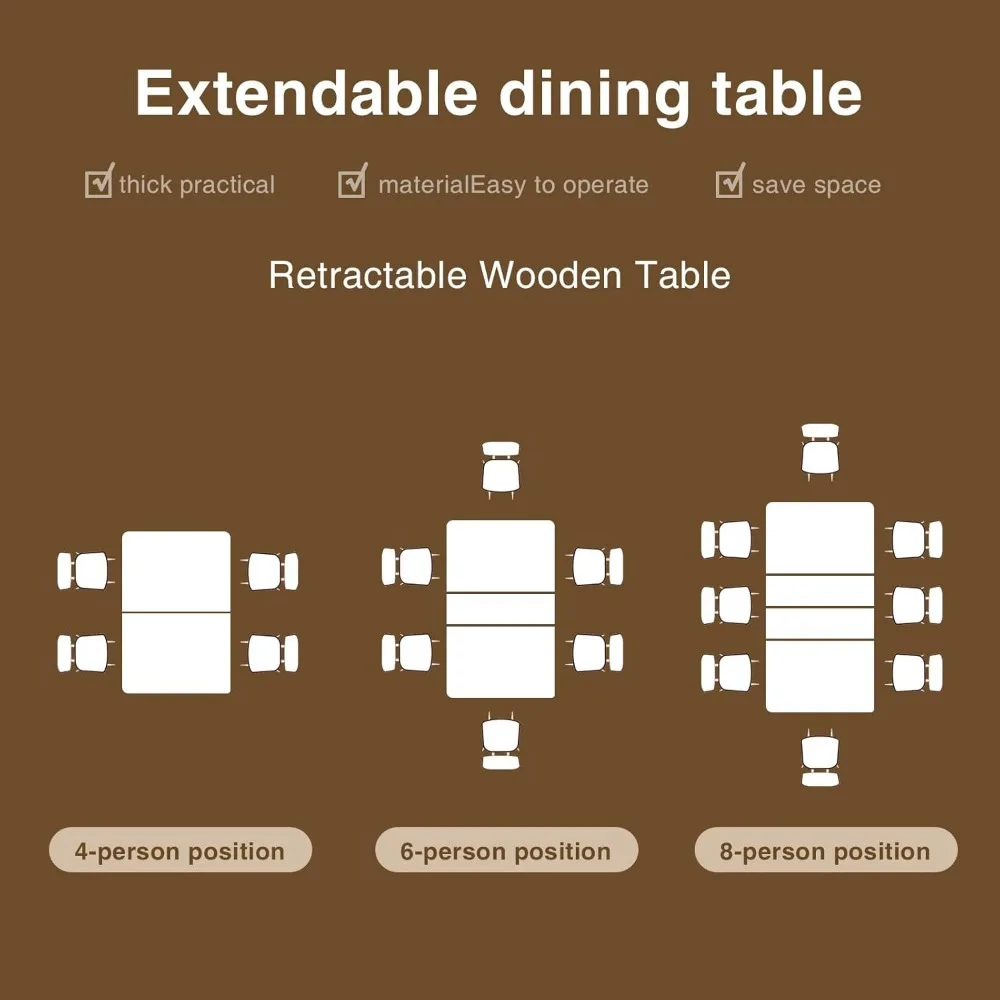 Extendable Dining Table for 6-10 Person, 55'' to 78'' Modern Expandable Dining Room Table, Conference Kitchen Table