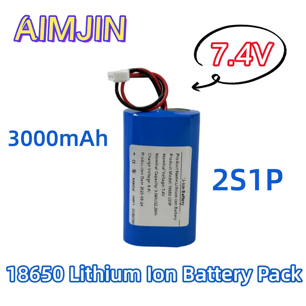 

7.4V 3000mAh 18650 2S1P Lithium Ion Battery Pack XH2.54-2P Plug，Great for Projectors, Speakers, Wireless Monitoring