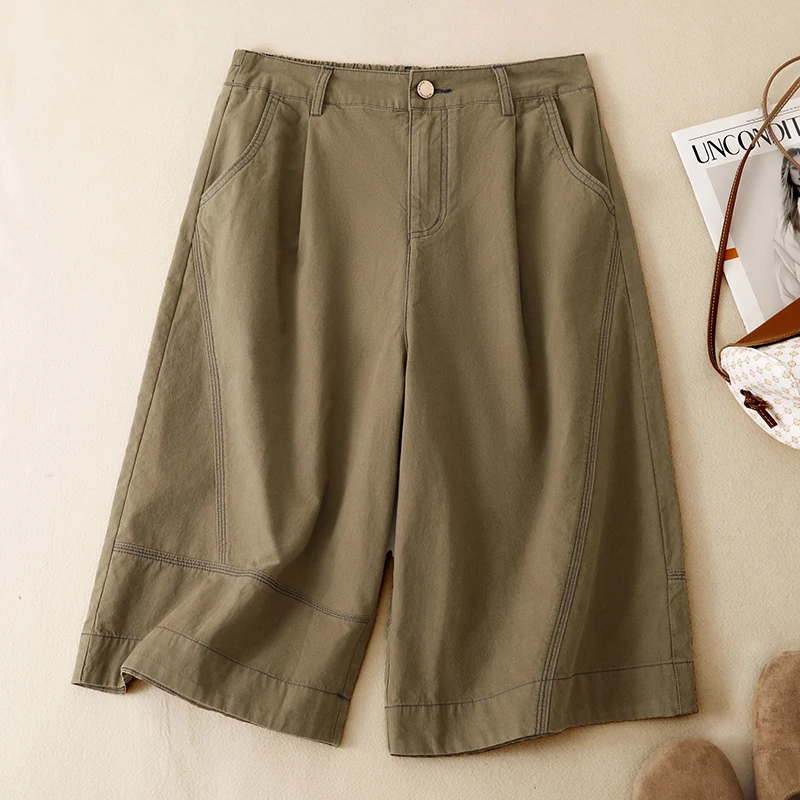 

High Waist Straight Leg Casual Pants Women's Artistic Seven-Foot Wide Leg Pants Summer New Style Retro Versatile Casual Pants