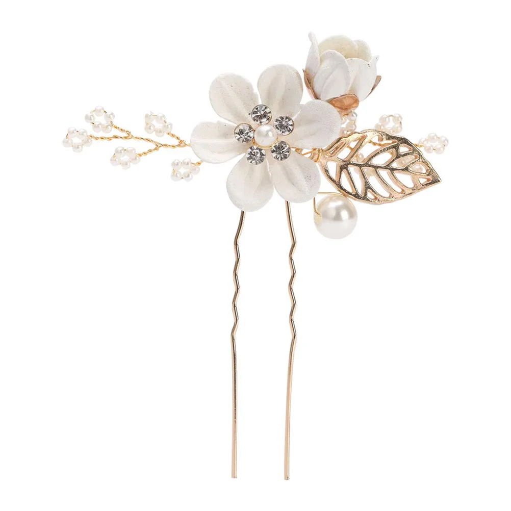 

6 PCS Pearl Crystal Hairpin Wedding Hairpins Barrettes Leaf and Headgear Alloy for U Shaped Bridal