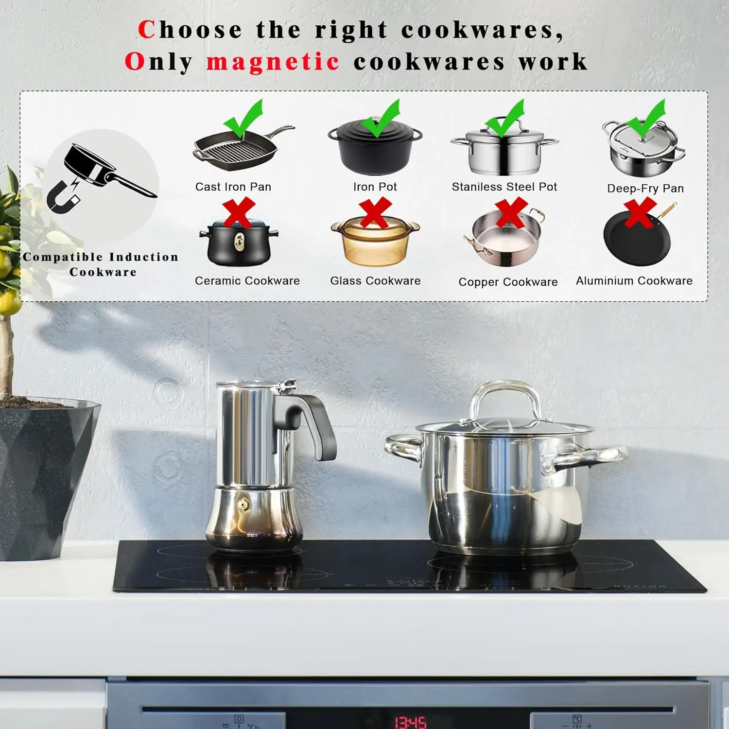 نوكستون موقد حثي 3 شعلات، موقد حثي مدمج 60 سم، فرن كهربائي مع تحكم باللمس، مؤقت، قفل أمان، 5200 وات، واي فاي