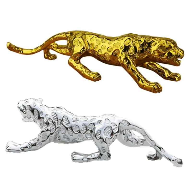 140 cm gold and silver leopard resin craft animal sculpture for home office and vehicle interior decoration