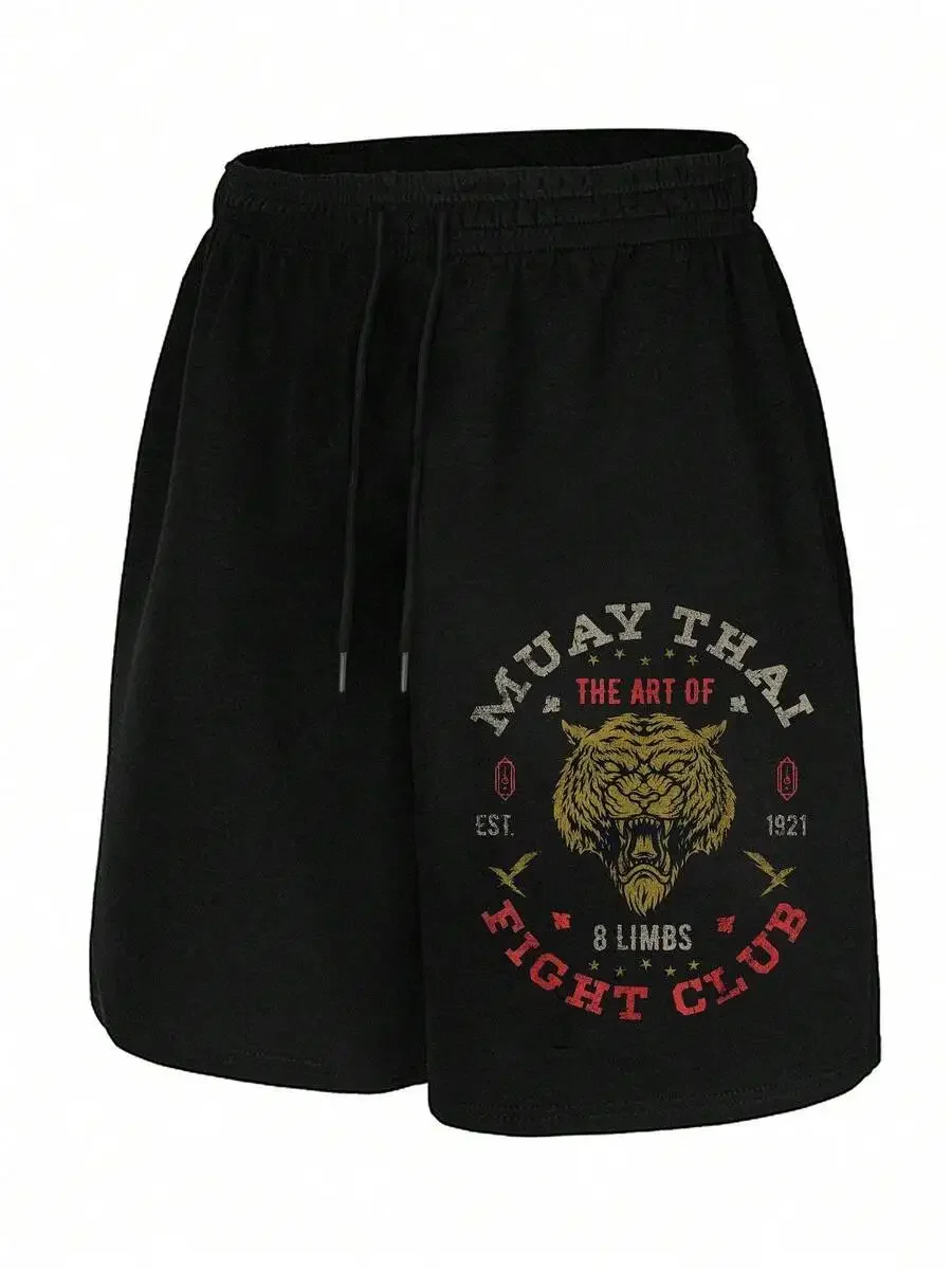 

Muay Thai Tiger Print Athletic Shorts For Men Comfortable Drawstring Workout Shorts