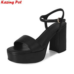 Lenkisen Cow Leather Rhinestone Peep Toe Summer Shoes Super High Nightclub Casual Brand Office Lady Sexy Platform Women Sandals