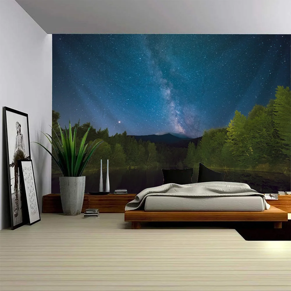 

Large tapestry, starry sky wall hanging, home decoration, woods, night sky landscape, wall decoration, blankets, sofa sheets