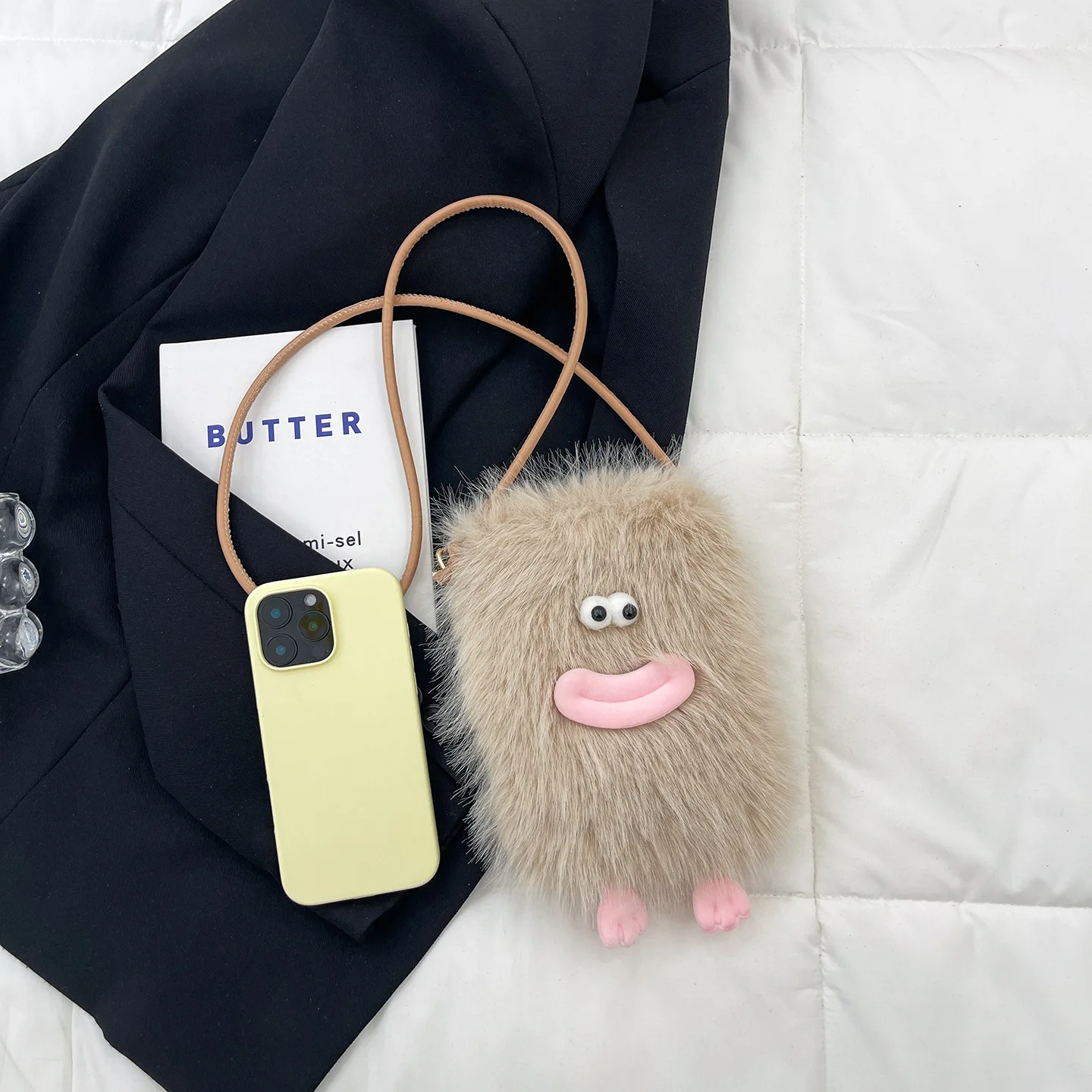 2025 Whimsical Plush Mini Square Bag for Women Adjustable Crossbody Strap Phone Purse with Top Handle Day to Night Playful Bag