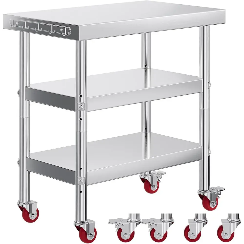 

22 x 36 Three-Tier Stainless Steel Prep Table with Wheels, Adjustable Shelf for Commercial Kitchens, Restaurants, Hotels, and Ga