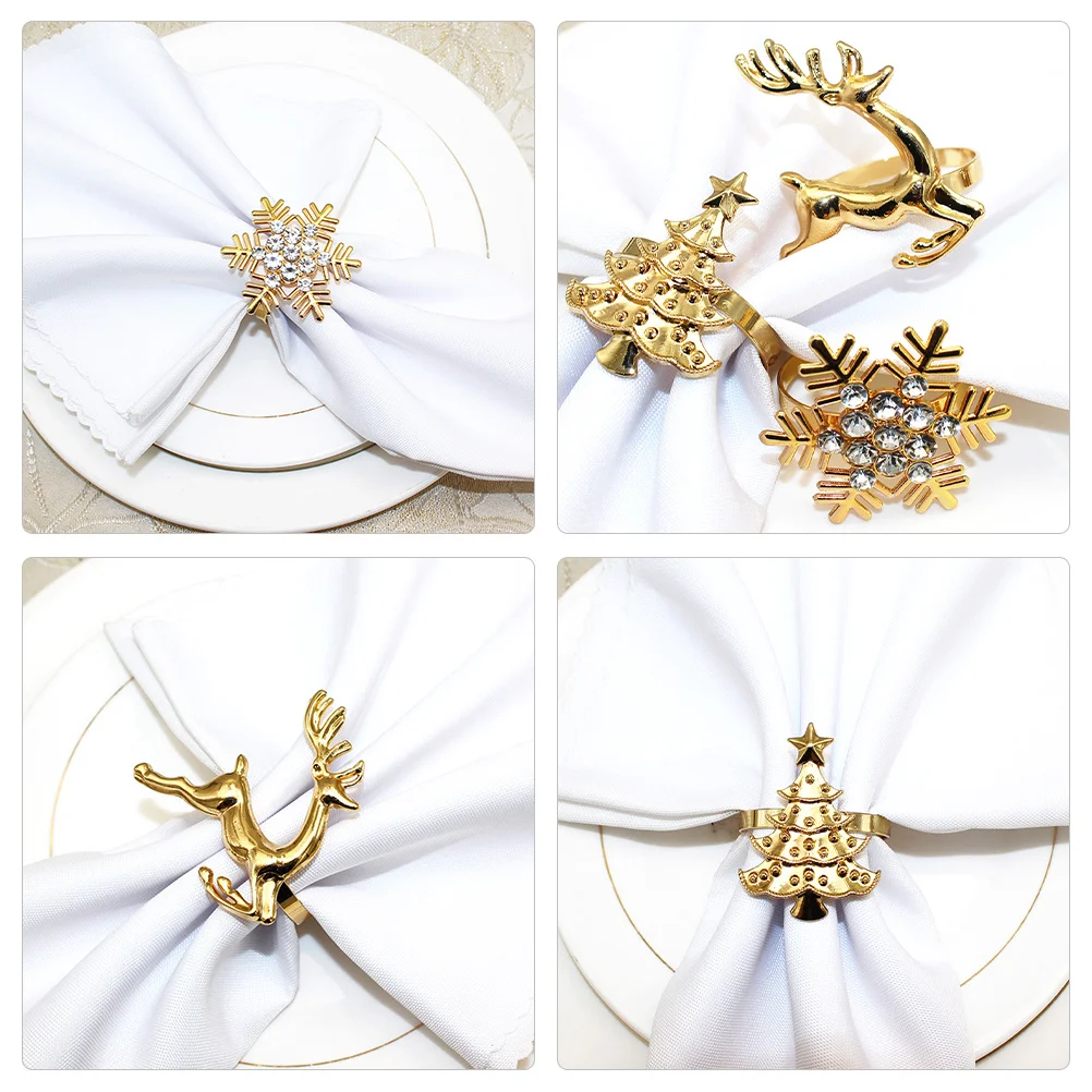 

12pcs Christmas Deer Napkin Rings Metal Dining Decor Table Napkin Holders For Holiday Party Home Restaurant Decoration