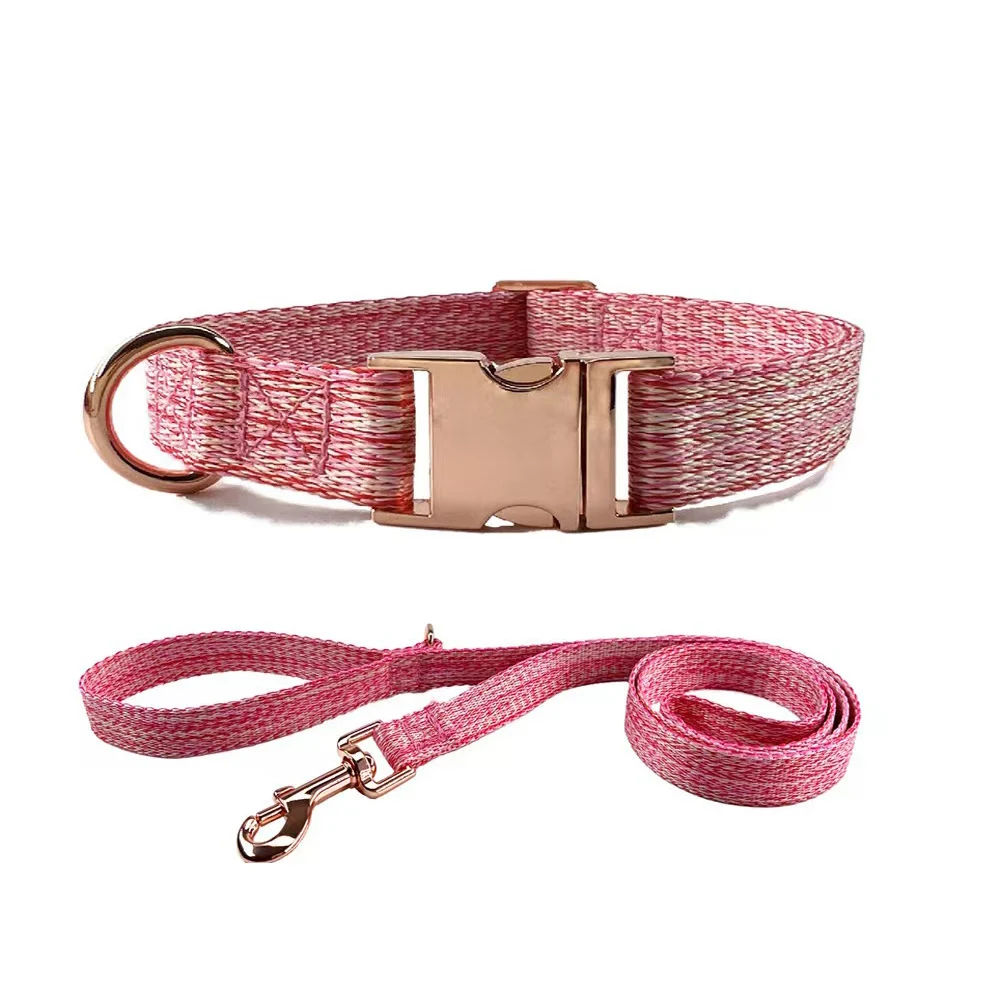 Customized Dog collars Free Engraved Nameplate Adjustable Linen Collar Rope Leash Set Durable Personalized Pet ID Tag