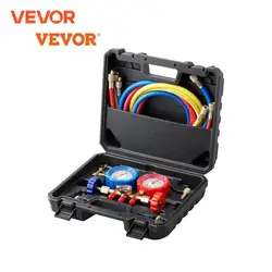 VEVOR Set di Manometro del Refrigeranti a 3 Vie per R134A R22 R12 R502 per l'Aria Condizionata Uso Automobilistico, Set Indicatore del Collettore AC per Refrigeranti con Valigetta 28,4 x 25 x 8,9 cm