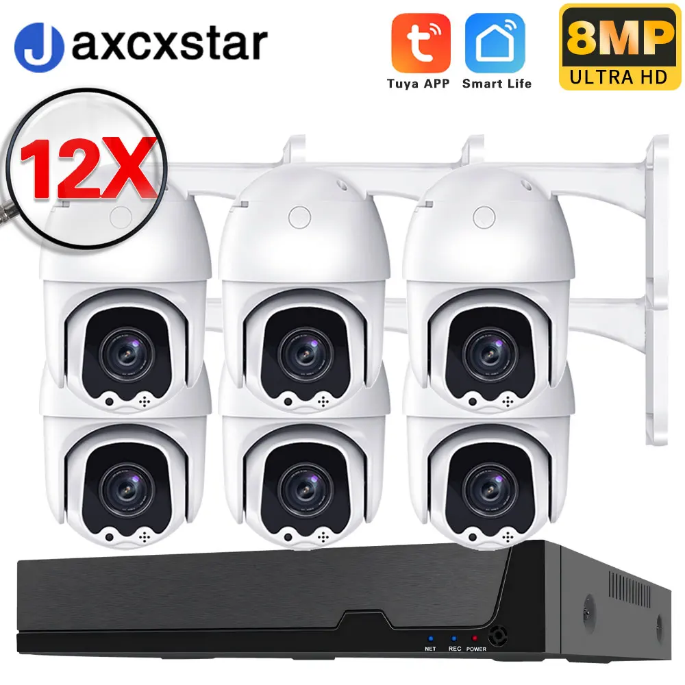 

TUYA 8CH POE 12X ZOOM 8MP System Monitoring Kit Outdoor PTZ Audio Record Infrared Night Vision Video Monitoring Kit