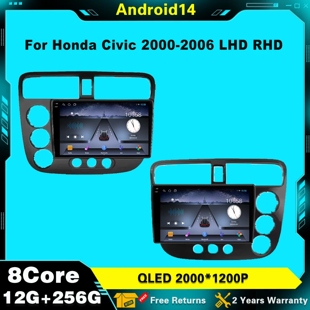 

Android 14 9“ for Honda Civic 2000-2006 Car Stereo Radio Video Player Navigation GPS WIFI Multimedia Touchscreen Split Screen