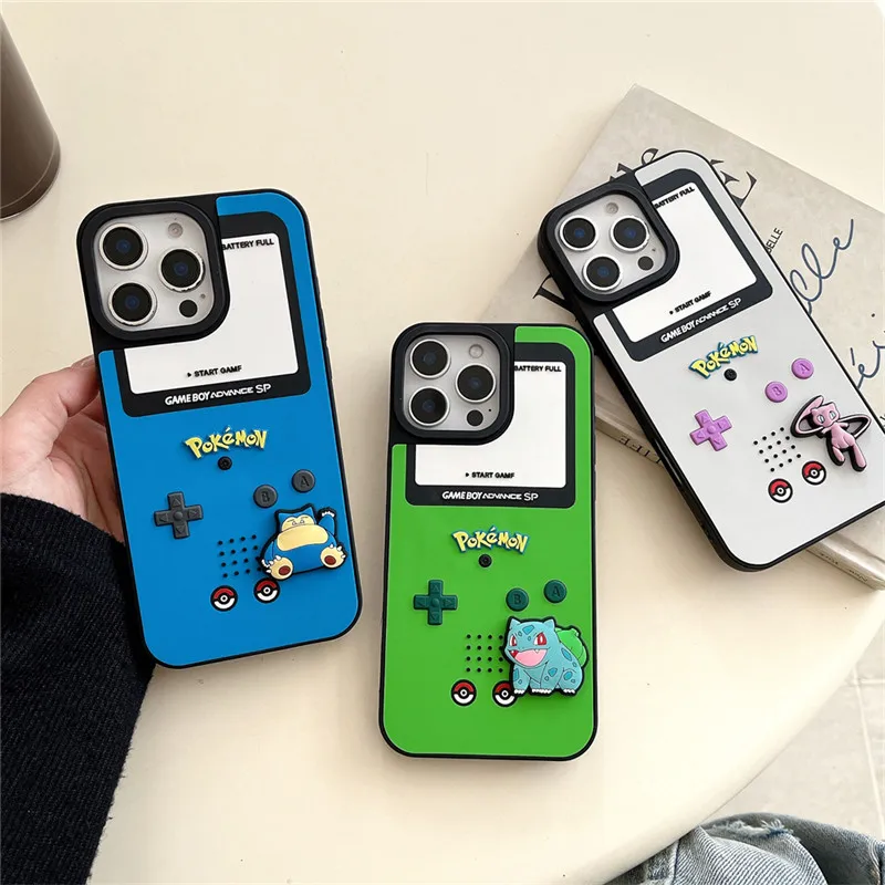 Anime Pokemon 3D Snorlax Mew Handyhülle für iPhone 11 12 13 14 15 16 17 Pro Max Plus X Air Mini 16E Bulbasaur Emboss Cover