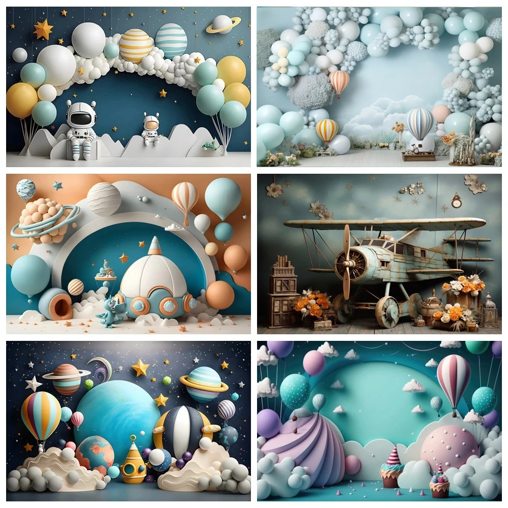 Astronaut Rocket Theme Photography Backdrop Outer Space Universe Planet Star Galaxy Boy 1st Birthday Party Decor Background Prop