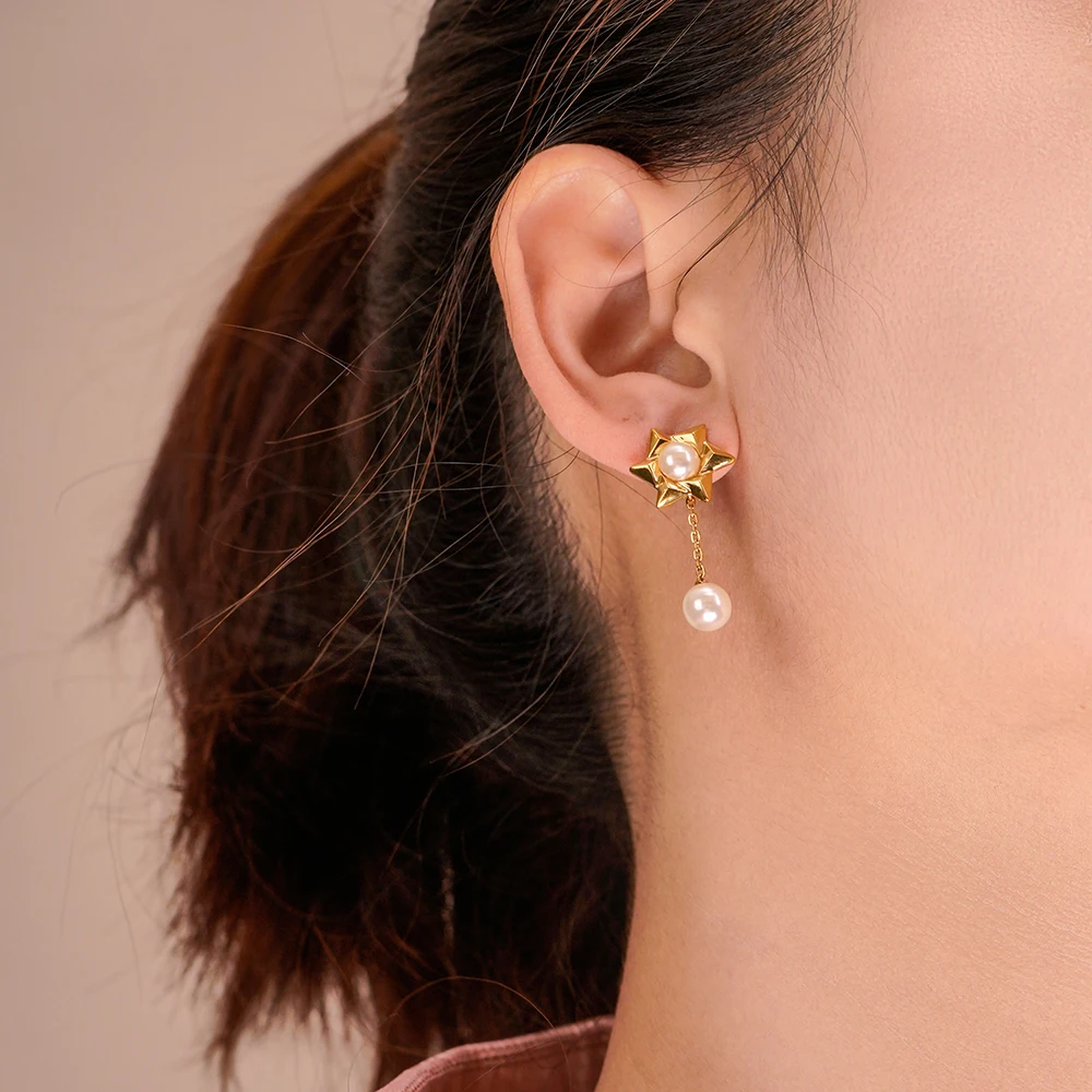 

ENFASHION Aretes Snowflake Pearl Drop Earrings For Women Gold Color Delicate Pendientes Earring Christmas Fashion Jewelry 221486