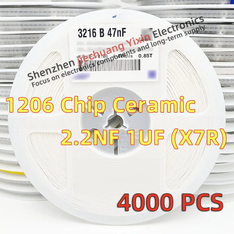 

Chip Ceramic Capacitor 1206 2.2NF 1UF 16V 25V 50V 10% accuracy X7R material 3216 Capacitance 4000pcs