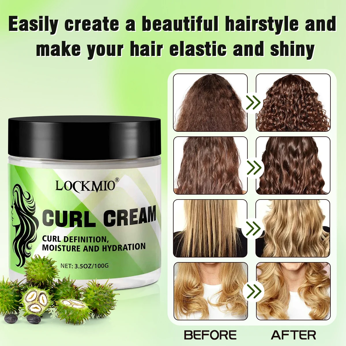 

Black Castor Oil Curl Cream Natural Long-lasting Moisturizing Hair Care Product Smooth Away Frizz Add Definition Wave Curl Cream
